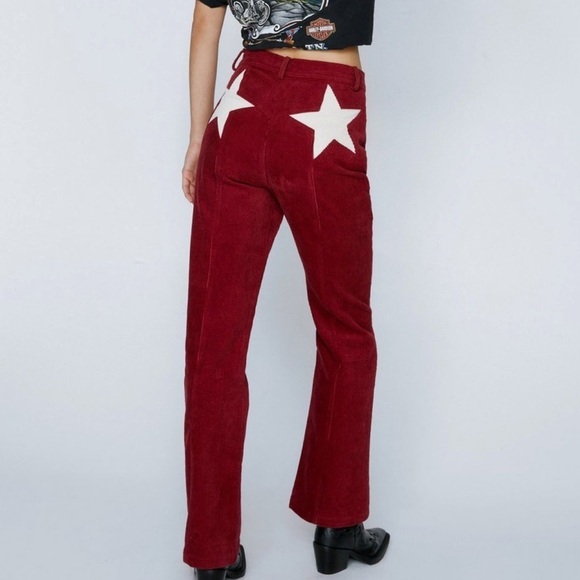 Nasty Gal Corduroy High Waisted Flared Star Bum Pants in...